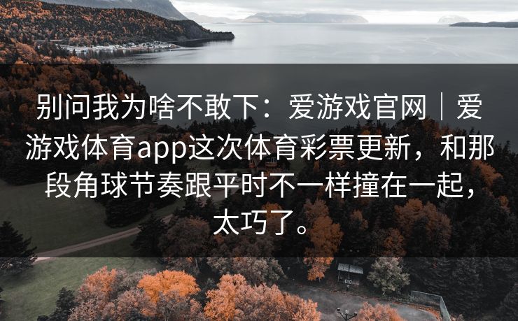别问我为啥不敢下：爱游戏官网｜爱游戏体育app这次体育彩票更新，和那段角球节奏跟平时不一样撞在一起，太巧了。